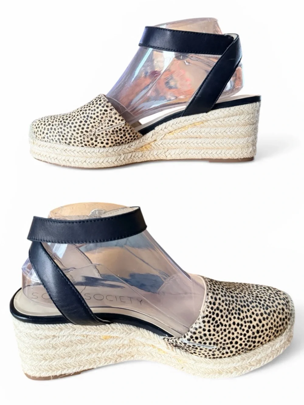 Sole Society Espadrille Wedge Sandals Cheetah Print Calf Hair Ankle Strap Sze 9